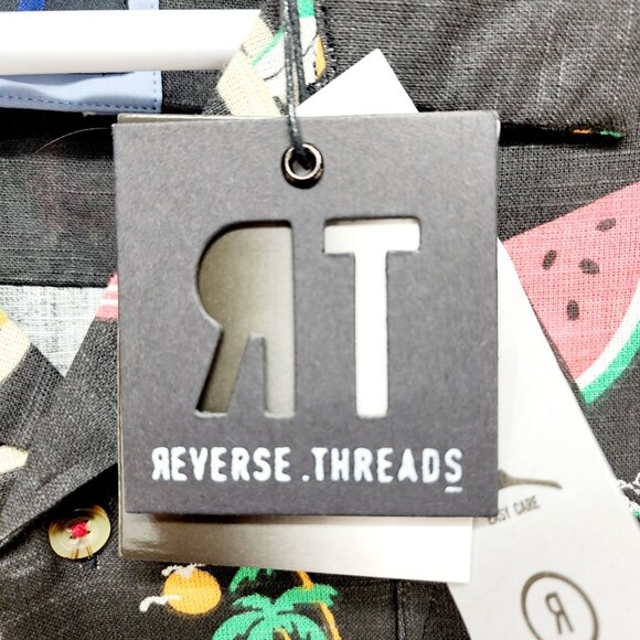 Mens Reverse Threads Black Short-Sleeve Shirt Tropical Patent Casual Fit Size S - Picture 8 of 10